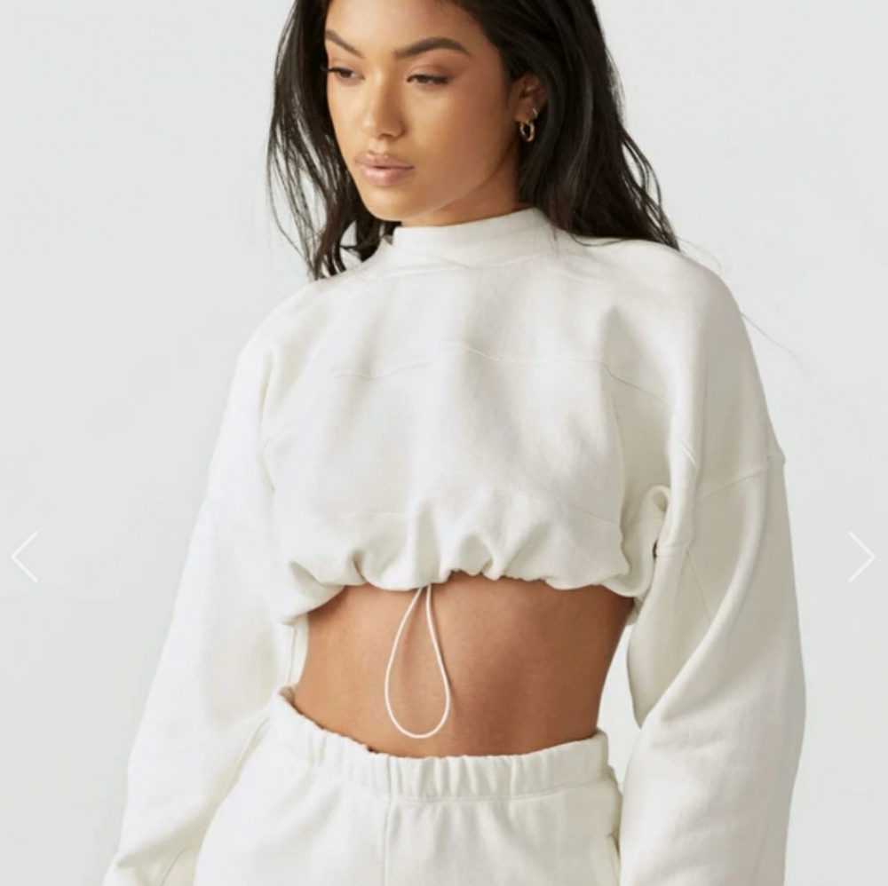 Joah brown draw cord crop crew in french terry